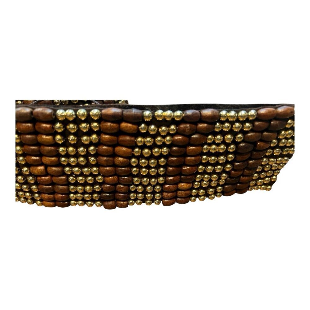 Raj Vintage Deadstock Y2K Brown Gold Beaded Boho Western One Size Belt NEW - Picture 3 of 9